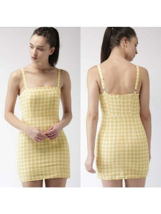 Forever 21 Dresses & Skirts - Forever 21 Yellow & White Plaid Sleeveless Mini Sun Dress Women's Size Medium
